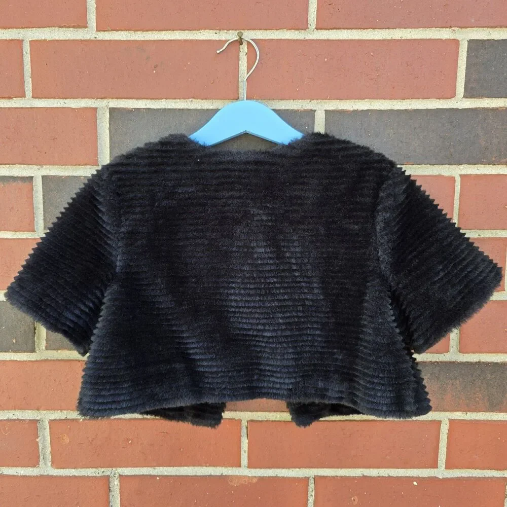 New Gymboree Girls Jacket Faux Fur Cropped Jacket Black Christmas Holiday Sz 7-8